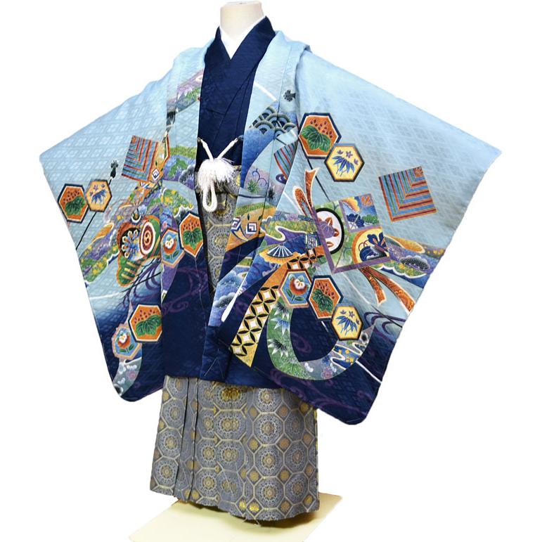 七五三 着物 男の子 袴 セット お祝い着 5歳羽織袴 フルセット 兜柄