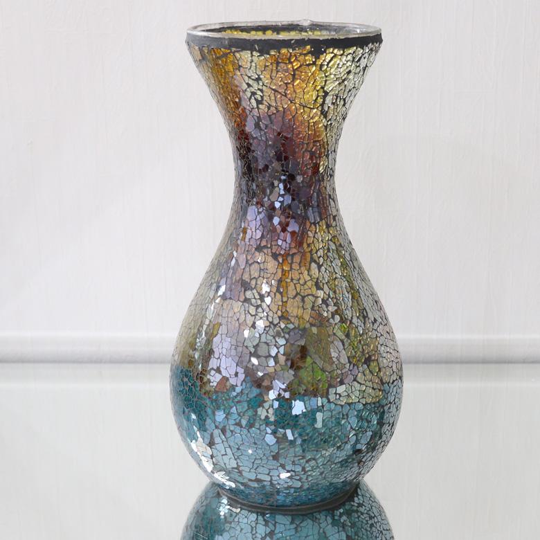 フラワーベース 花瓶 M 置物 クラックガラス スモーキートパーズ 高さ