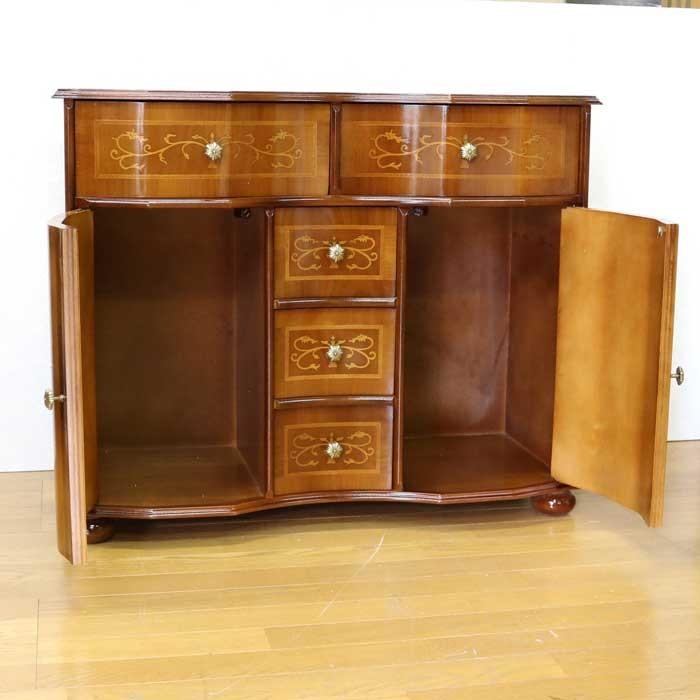 チェスト 木製 象嵌 丸脚 ローキャビネット 87cm サイドボード 119