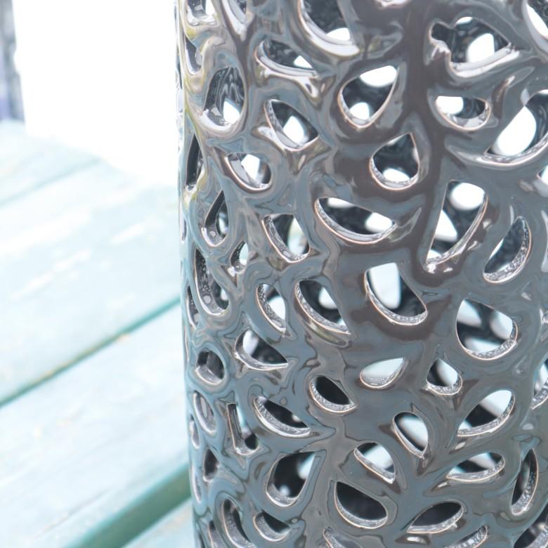 傘立て アンブレラスタンド 陶器製 透かし彫りアート ブラック モダン