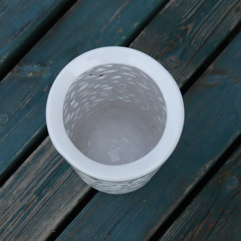 傘立て アンブレラスタンド 陶器製 透かし彫りアート ホワイト 白