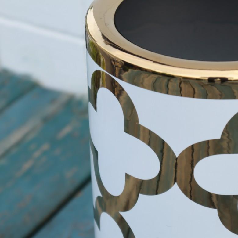 傘立て アンブレラスタンド 陶器製 ホワイト x ゴールド 白 金 モダン