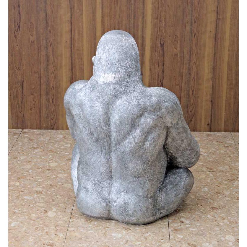 ゴリラ 91cm シルバー オブジェ 特大 置物 コング オーナメント リアル