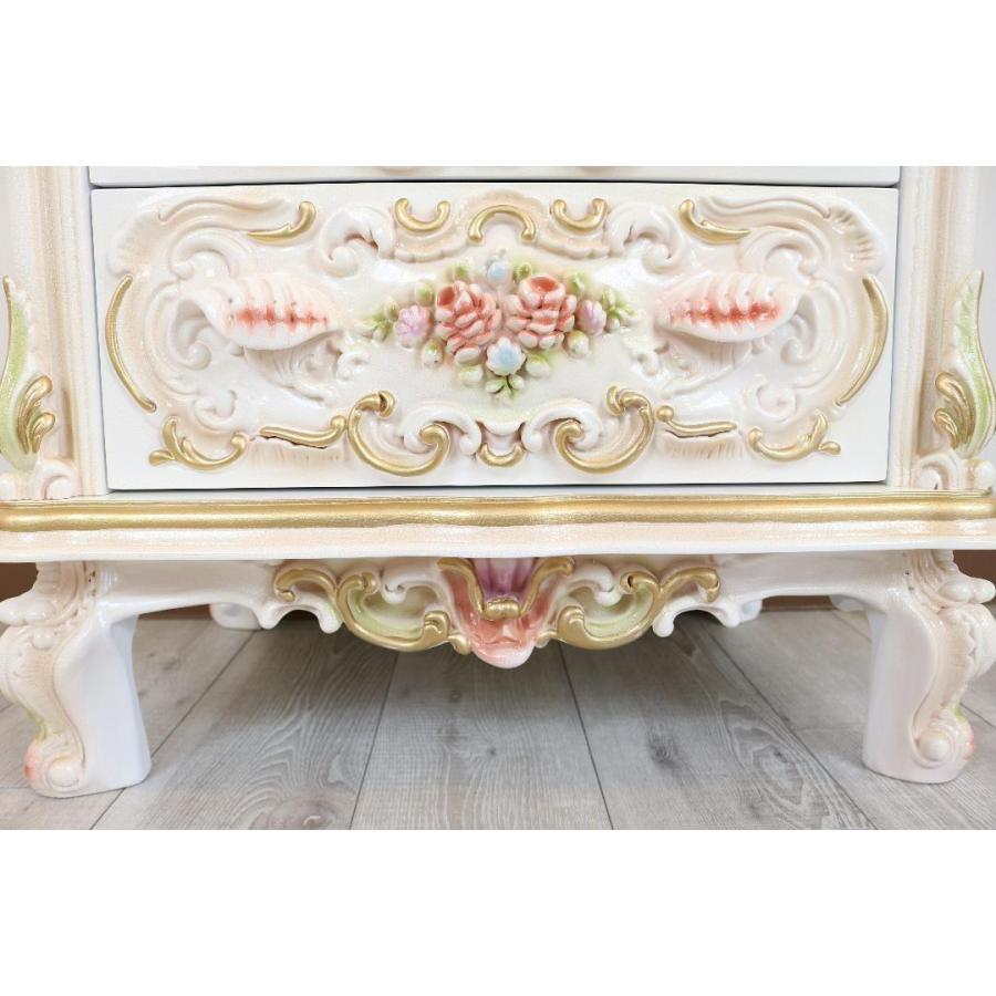 ロココ調 4段 チェスト 63cm幅 クラック仕上げ 白家具 アンティーク