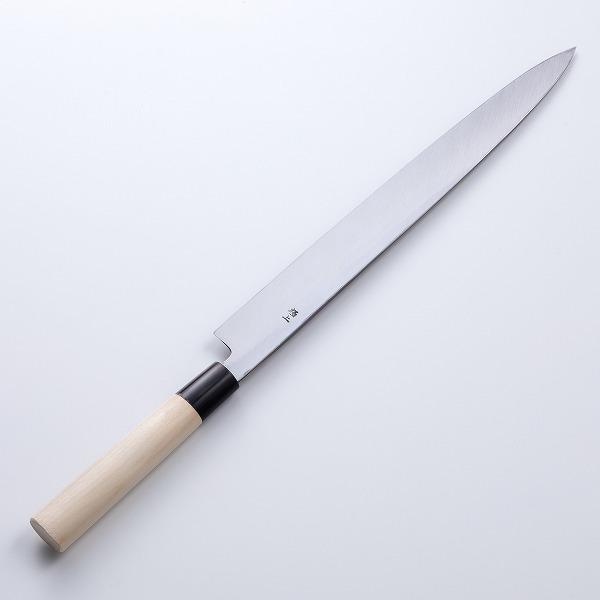 堺元兼 刺身包丁 柳刃包丁 300mm 白紙2号 刃金つけ 水牛柄 木鞘付 日本