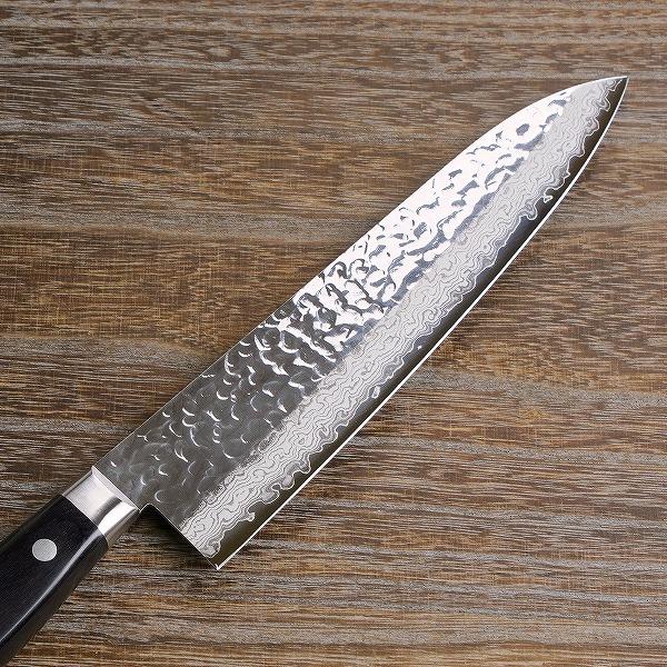 牛刀 両刃 210mm V金10号 割込み ステンレス 磨き槌目ダマスカス17層