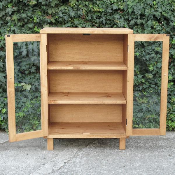 シンプルガラスキャビネット｜パイン材 幅67cm 無垢材 扉 食器棚