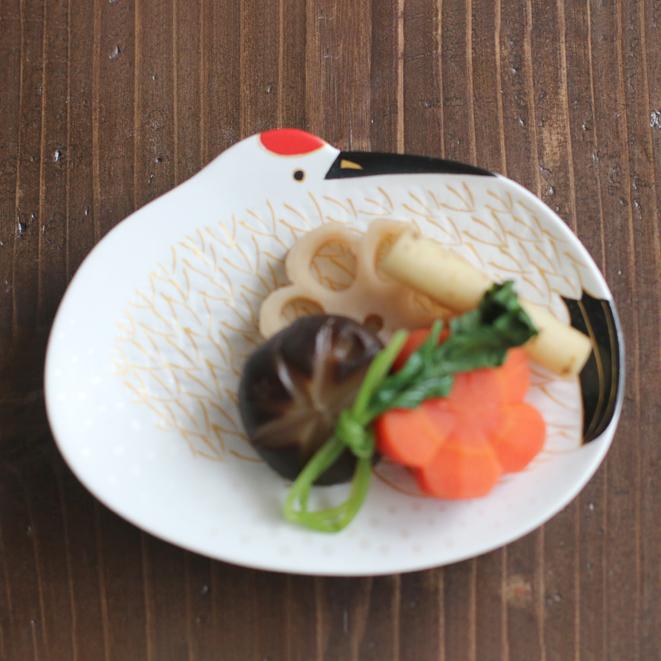 雪衣金羽ふっくら鶴 小皿 12x9.5cm 有田焼 幸楽窯 // 食器 和食器 縁起
