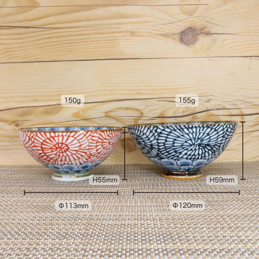 茶碗 有田焼 波佐見焼 花弁タコ唐草茶碗（小・赤/大・青）小さめ 唐草