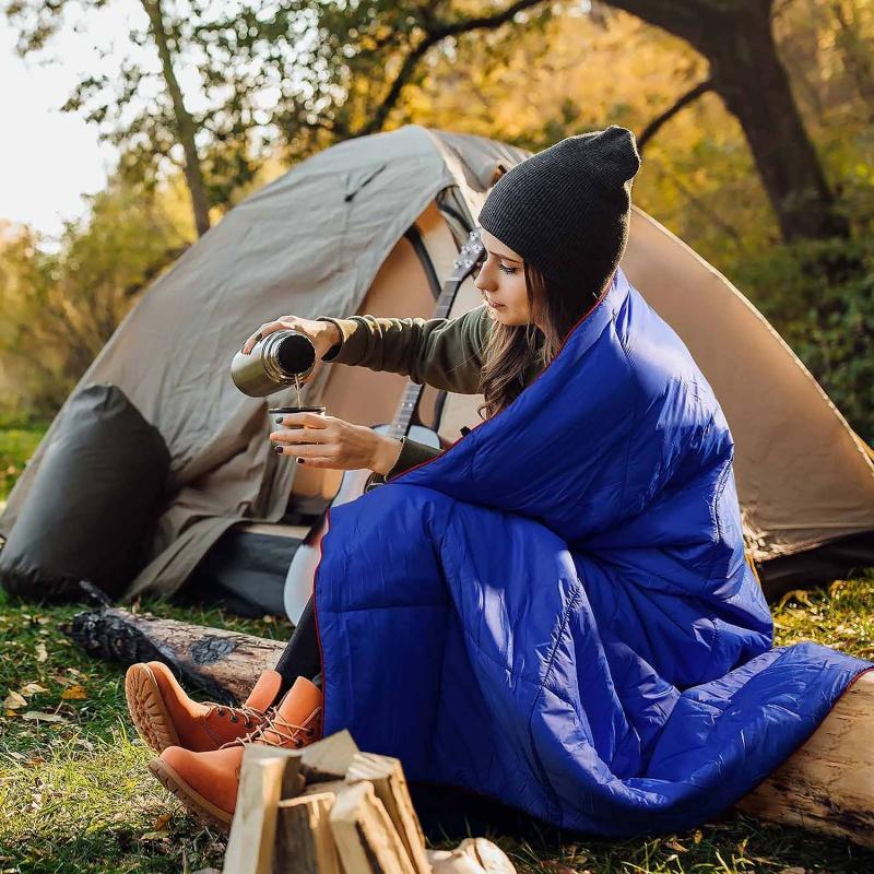 ブランケット キャンプ 大判サイズ 避難 ボタンデザイ撥水加工 泊用