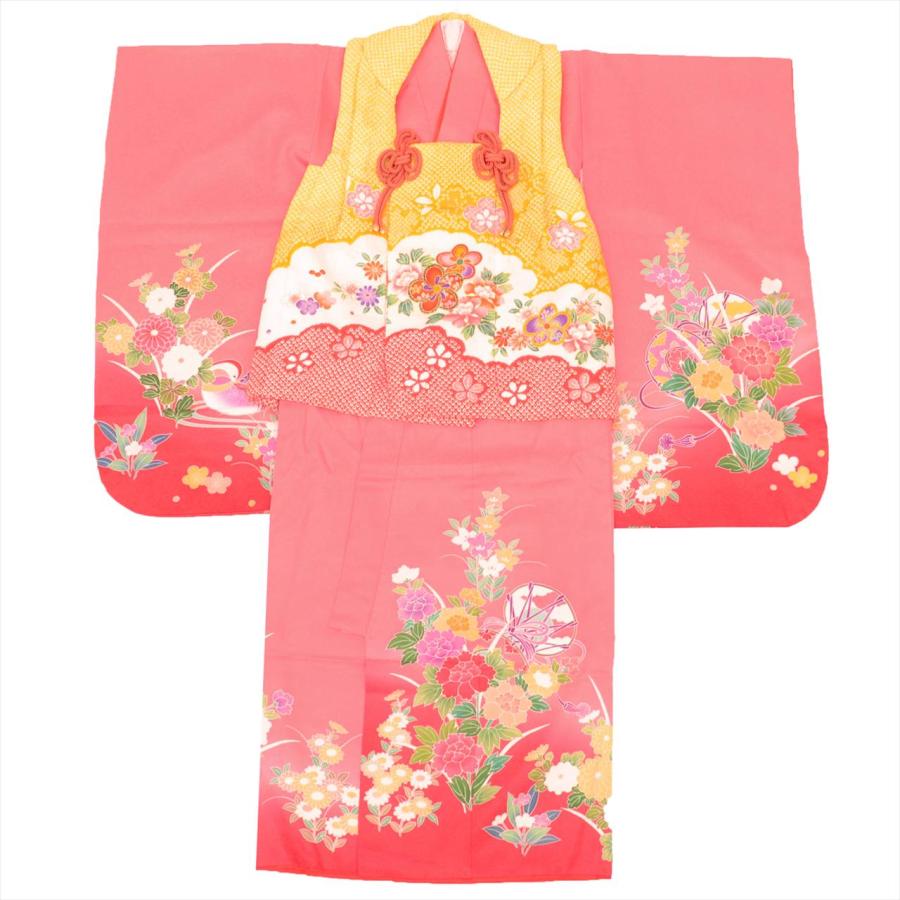 七五三 女の子 3歳 3点セット 着物 被布 長襦袢 化繊 仕立て上がり