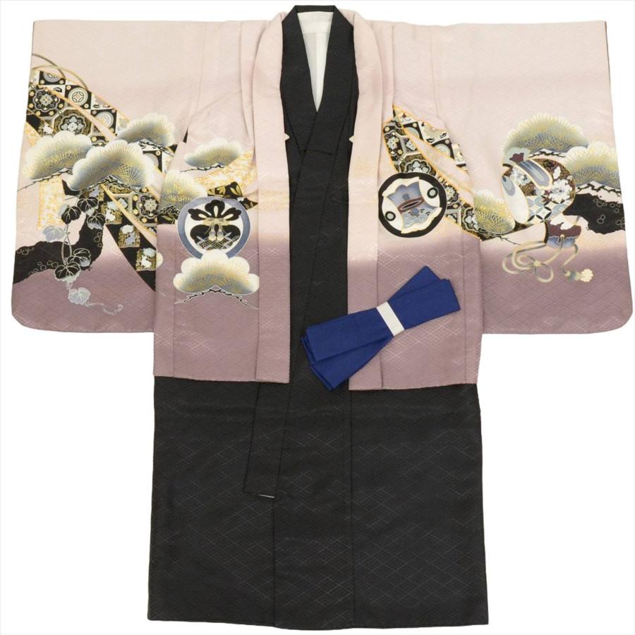 七五三 男の子 5歳 2点セット 化繊 着物 羽織 仕立て上がり 身丈93.5cm