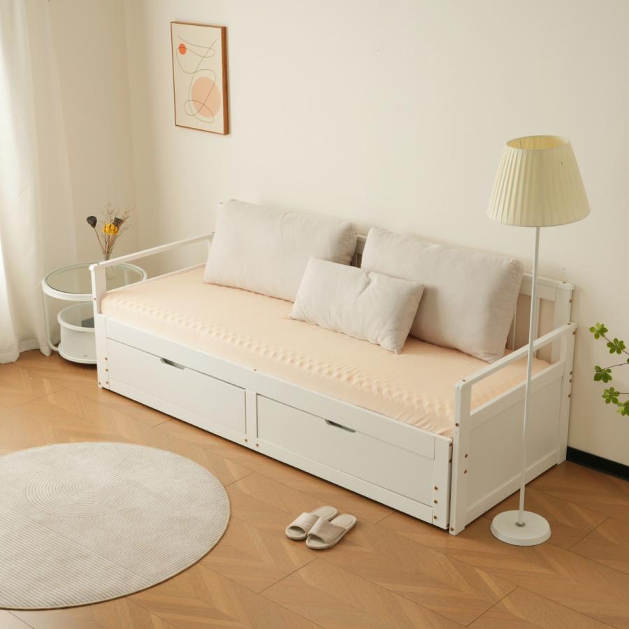 ソファベッド ディベッド 木製 伸長式ベッド 引き出し付き 収納付き