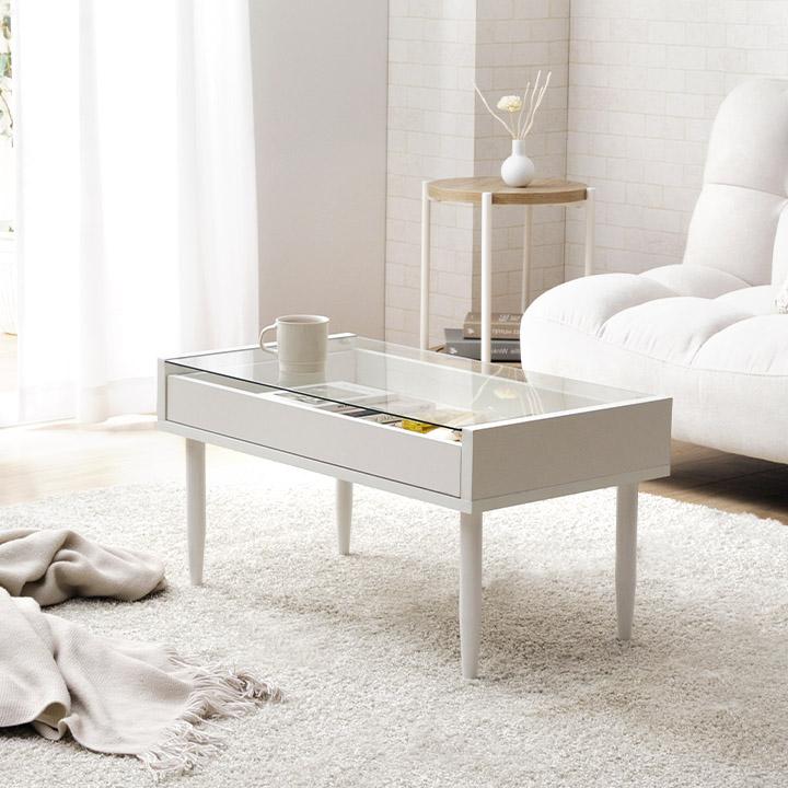 ローテーブル ガラステーブル 白 コンパクト センターテーブル