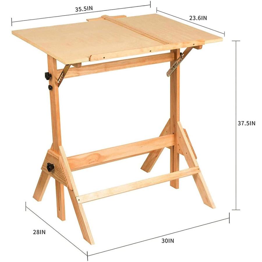 並行輸入品】MEEDEN 製図台 製図机 木製 T定規付き 折りたたみ 高さ