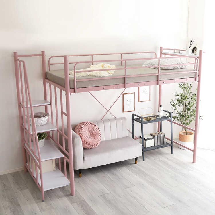 ロフトベッド 子ども用ベッド ハイタイプ 階段 ピンク かわいい 高さ