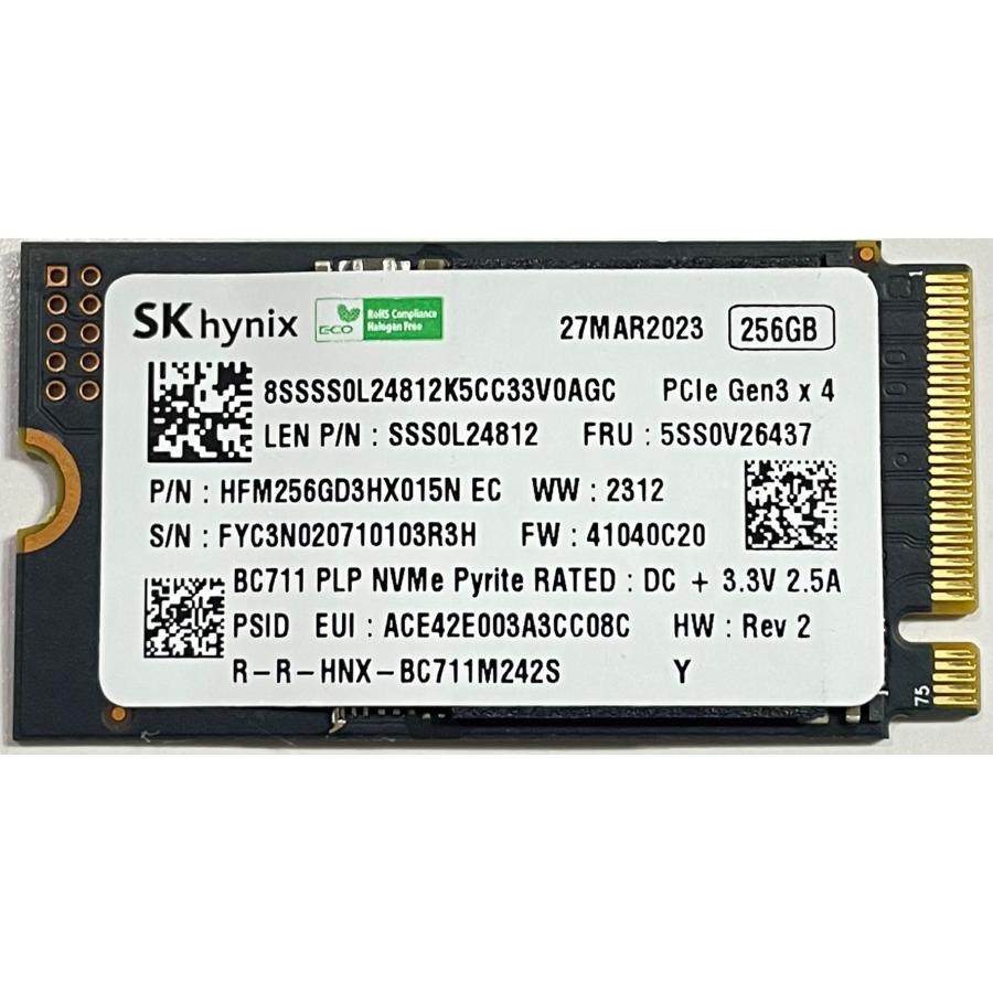 SK hynix 中古 BC711 PLP Pyrite NVMe RATED 256GB SSD Gen3×4 2242