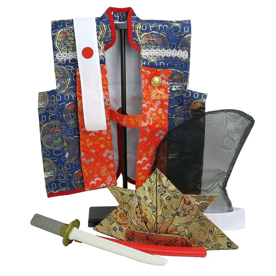 子供 陣羽織 わんぱく大将セット No.11 布兜 はちまき 烏帽子 刀
