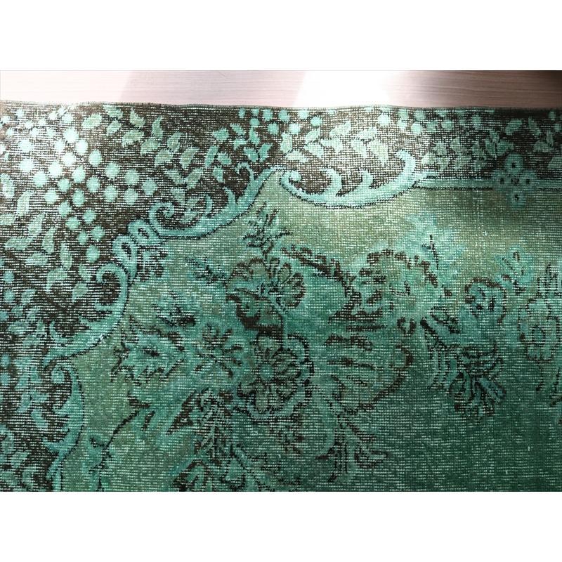 トルコ ヴィンテージラグ 鳥と花 カーキグリーン縁取り トルコ