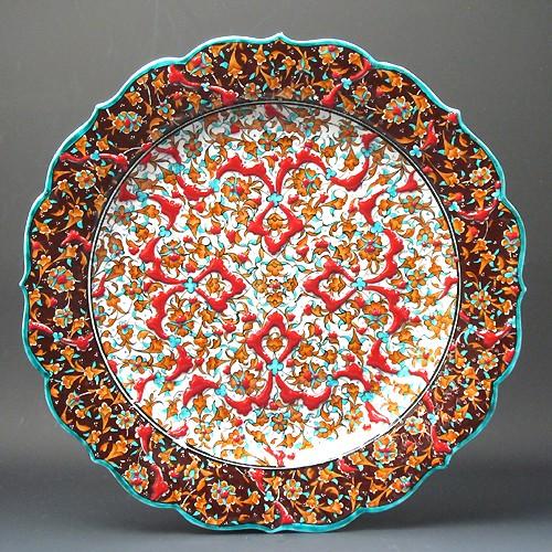 繊細な手描きのトルコ キュタフヤ陶器 飾り皿 30cmプレート