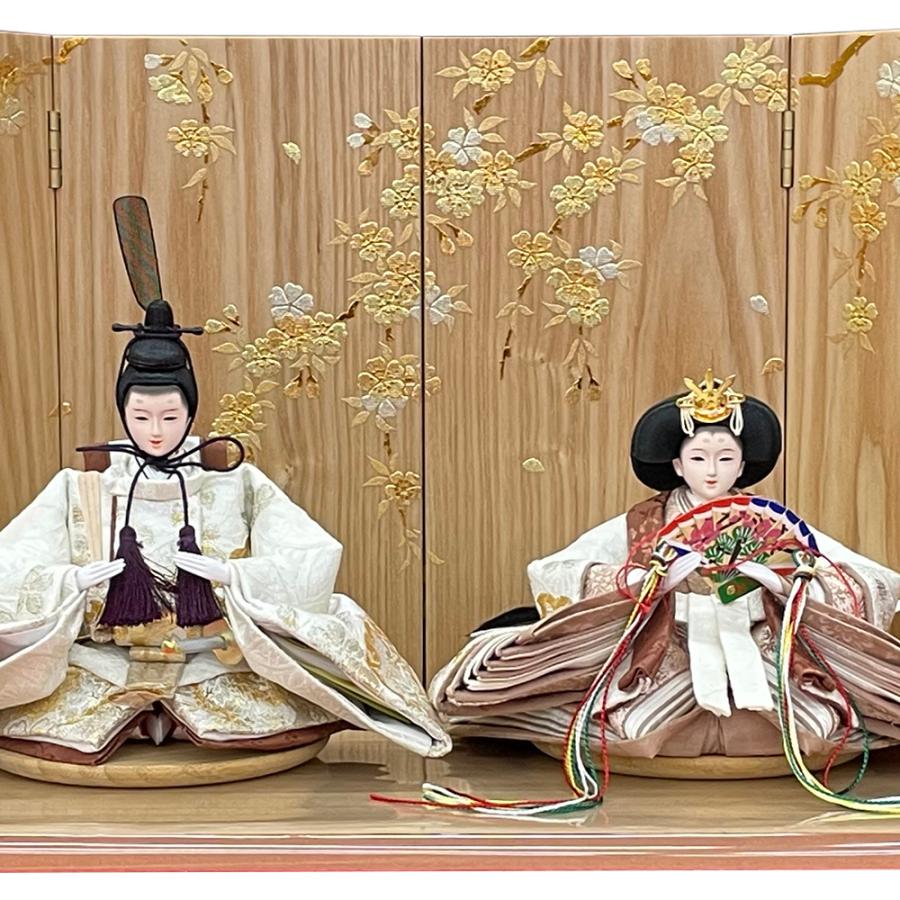 雛人形 コンパクト 白 赤 ひな人形 三段飾り 天然木 桜柄 おしゃれ