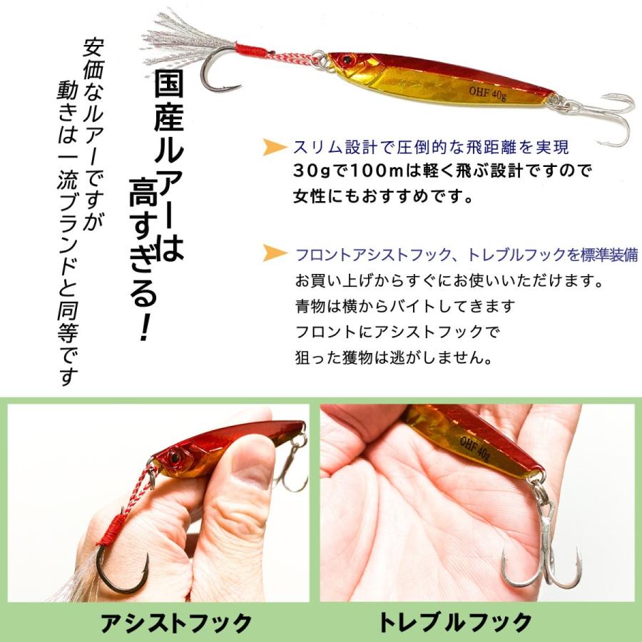 メタルジグ 30g 5個 40g5個 計10個セット アシストフック付き : OHF