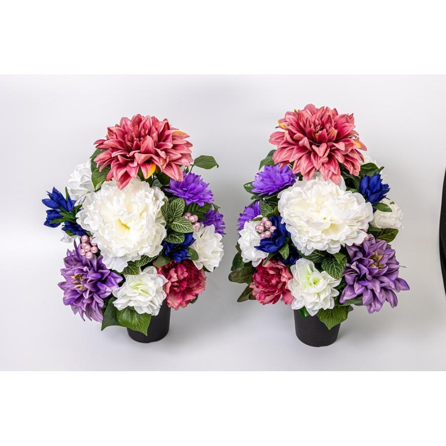 ダリア ピオニー リンドウ アレンジ 造花 2個 花瓶付き 造花 仏花 仏壇