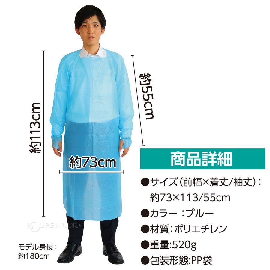 袖付ビニールエプロン 10枚組 使い捨て 衛生 介護 看護 調理実習