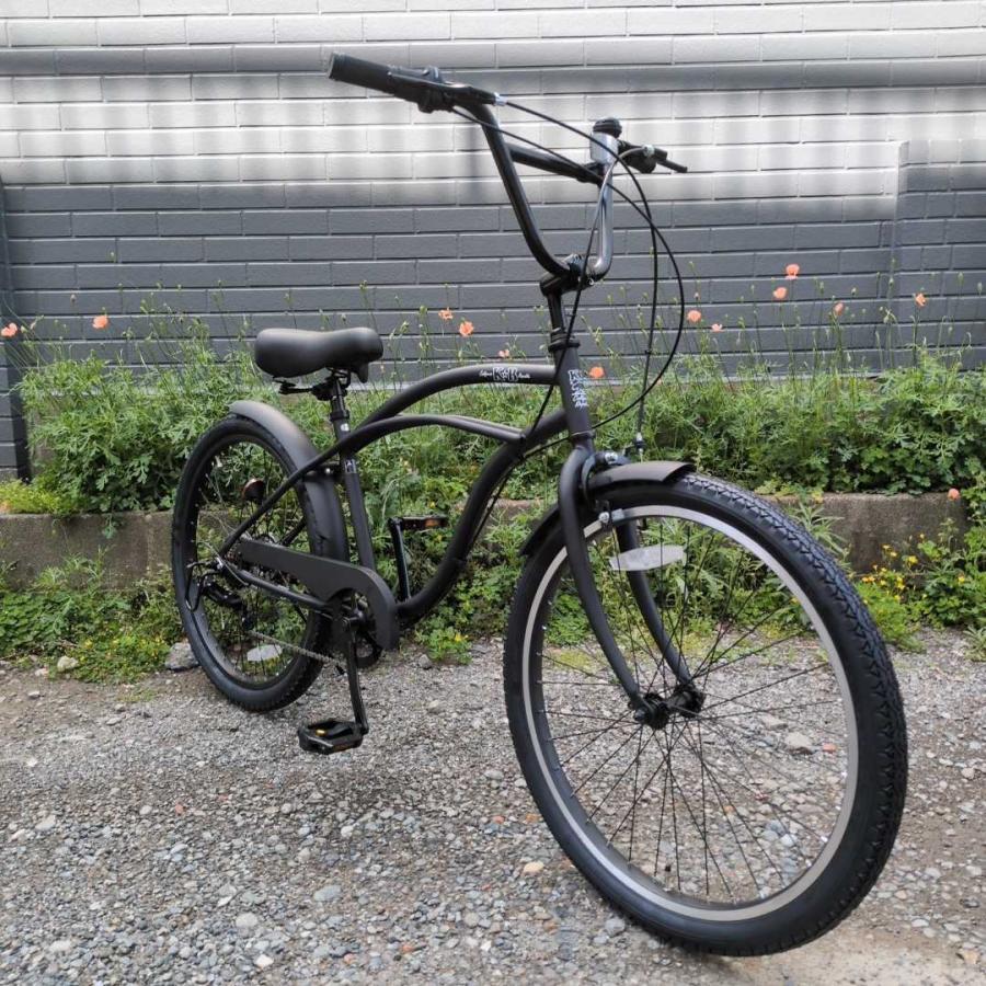 自転車 24KB-6SPEED マットブラック レインボー ビーチクルーザー 24