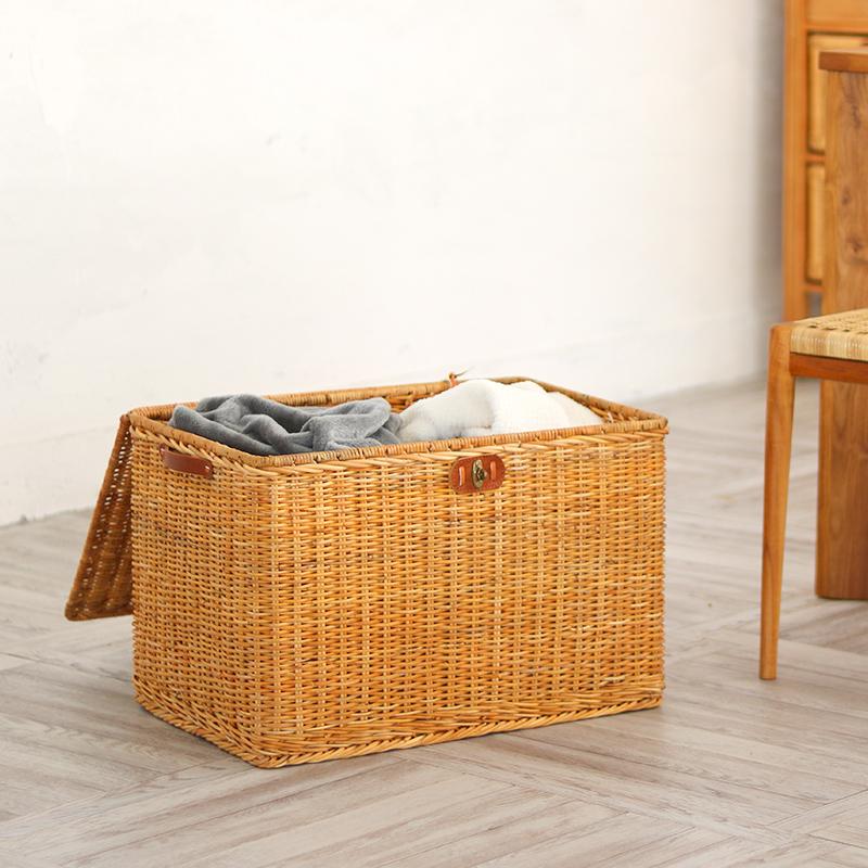 籐 ラタン バスケット ボックス 小物入れ 収納ケース フタ付き かご