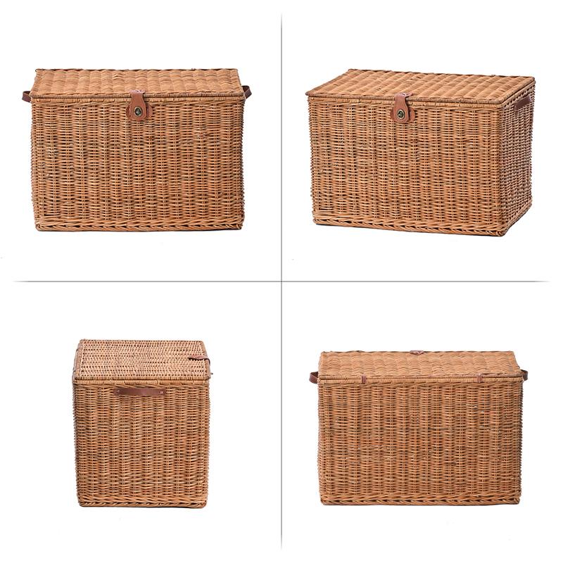 籐 ラタン バスケット ボックス 小物入れ 収納ケース フタ付き かご