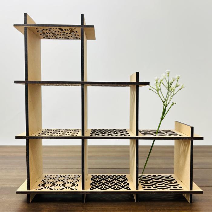 組み立て式】飾り棚 木製 総柄 3段 日本製 オープンシェルフ 棚 和柄