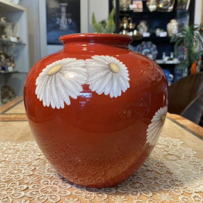 オールドノリタケ日陶 朱地白菊花瓶（中) フラワーベース 18cm