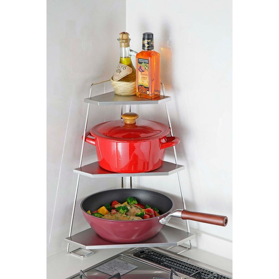 コンロコーナーラック 3段 ステンレス製 コンロラック （ コーナー