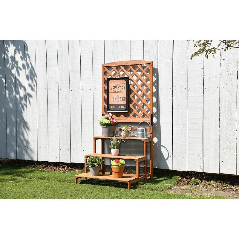 木製ラティスフェンス付きフラワースタンド ガーデンパーテーション