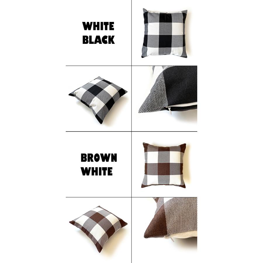 ブロックチェック クッションカバー 45×45cm 全4色 リネンコットン