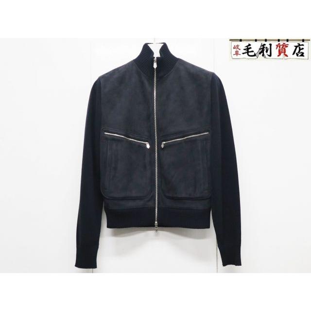 HERMES（エルメス） ジップアップ ブルゾン フロントレザー マリン