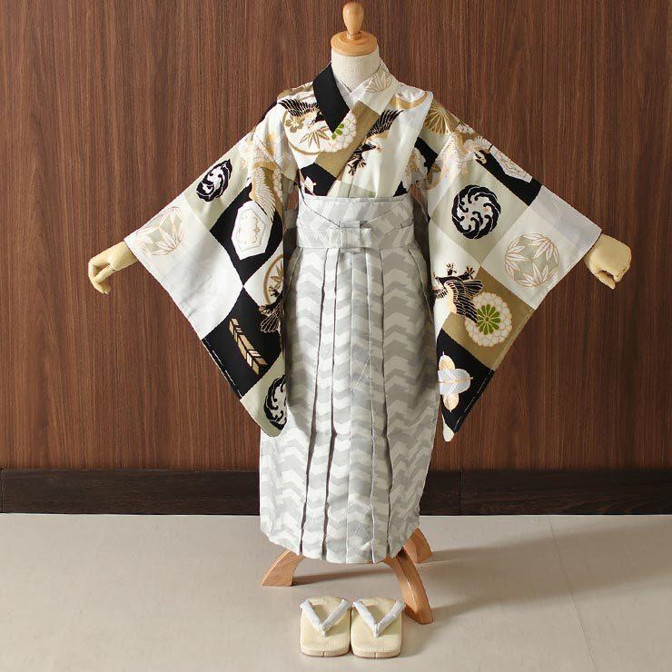 七五三 着物 5歳 男児 簡単 着付け 卒園式 男の子 袴 セット 市松に