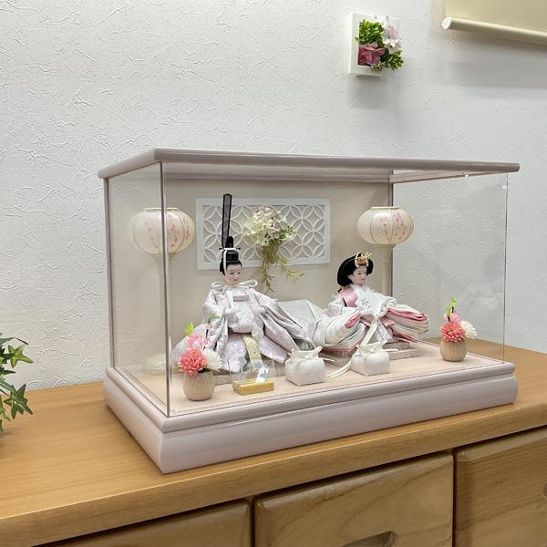 雛人形 ひな人形 ケース飾り 親王飾り 2人 ピンク 造花 桃の節句