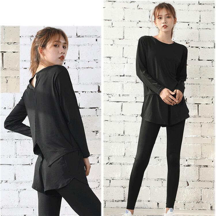 HYS SHOP ヨガウェア レディース 上下セット 長袖 トップス レギンス 2