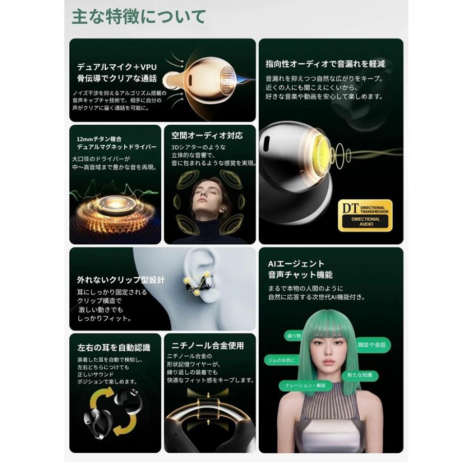 BUTTONS オープンイヤー ワイヤレス イヤホン CLIP (全2色) イヤカフ型