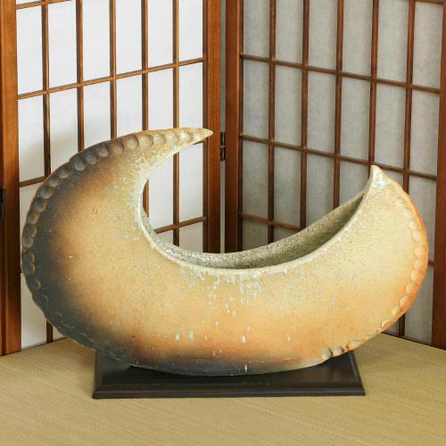 信楽焼 花器 白 窯肌 三日月 合わせ 在庫数限り 陶器 花瓶 生け花 和風