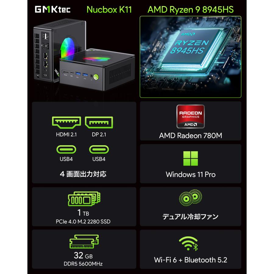 GMKtec ミニPC（Ryzen 9/32GBメモリ/1TB SSD/Win11Pro） K11-32/1T