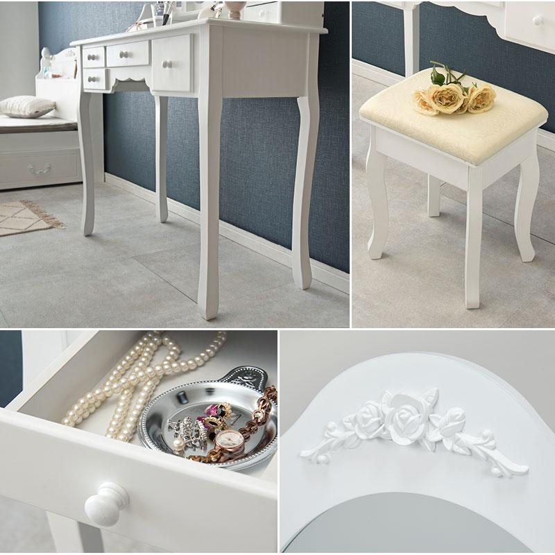 三面鏡ドレッサーデスク スツール付き 姫系 化粧台 ホワイト 白 家具