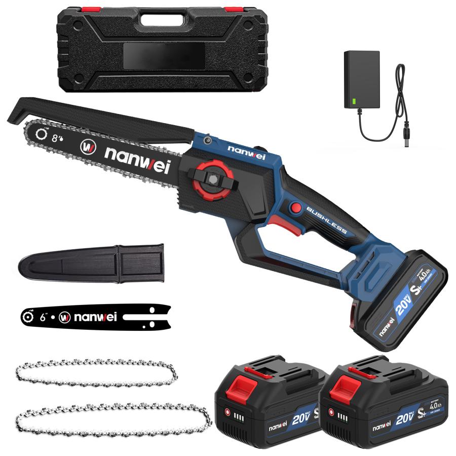 NANWEI チェーンソー充電式 8インチ ポンプ押し給油式 電動