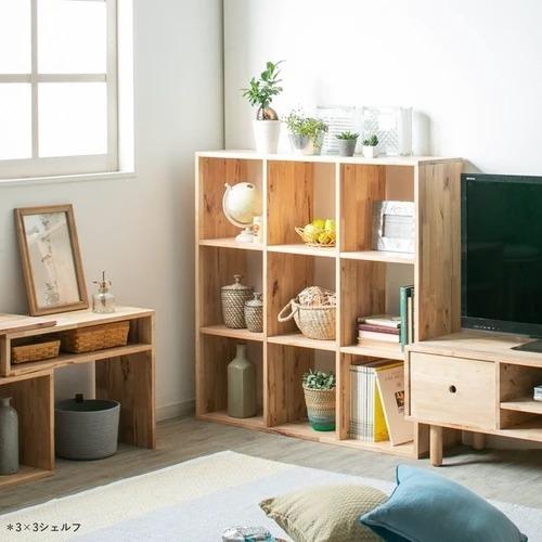 オープンシェルフ 本棚 3×3 天然木 木製 無垢材 シンプル ラック 収納