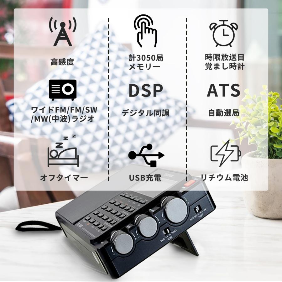 TECSUN PL-880 FM/LW/MW/SW SSB PLL短波ラジオ 3050局メモリー 日本語