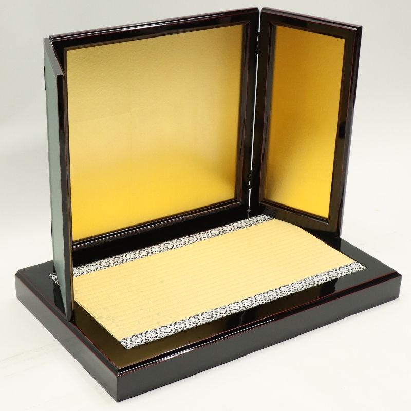 アウトレット品 台屏風セット 15号 三曲金屏風 /畳台 黒春慶塗 24a-ya