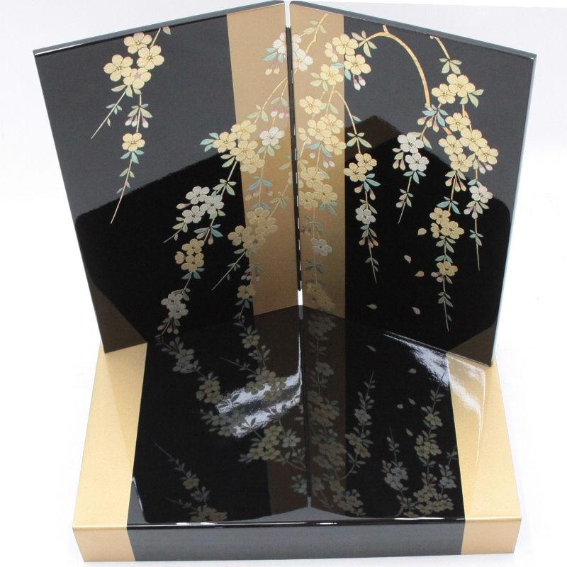 アウトレット品 雛人形平飾台 屏風・台セット 58cm 黒塗金色帯平台
