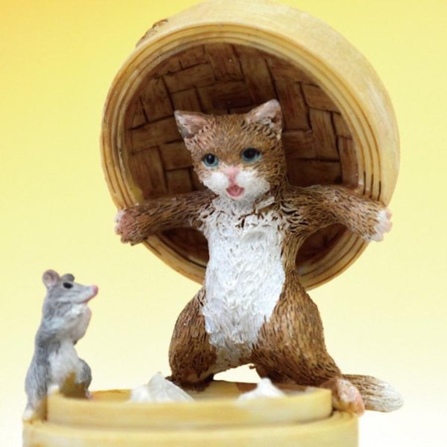 茶トラ猫 ねこ ネコ レトロ アンティーク風 セイロ 肉まん 猫とネズミ